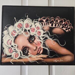 Vintage Angelina Wrona Dryin The Dishes Wall Hanging Print Mini Art Block Frame